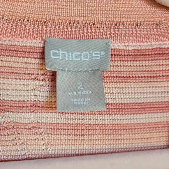 Chico's, Pink Embroidered Striped Jacquard Silky Cardigan Sweater Size Large - Picture 8 of 10
